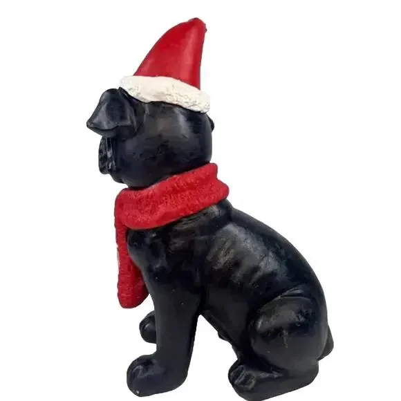 Black Pug Dog Statue Santa Hat Scarf Christmas Hand Painted Figurine 14” Tall - Picture 6 of 9